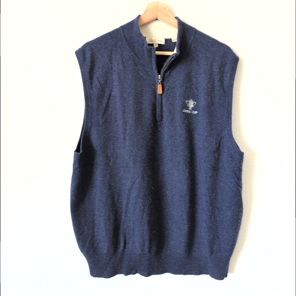 Peter Millar 100% Cashmere Quarter Zip Sweater Vest Blue Jones Cup Golf Mens XL